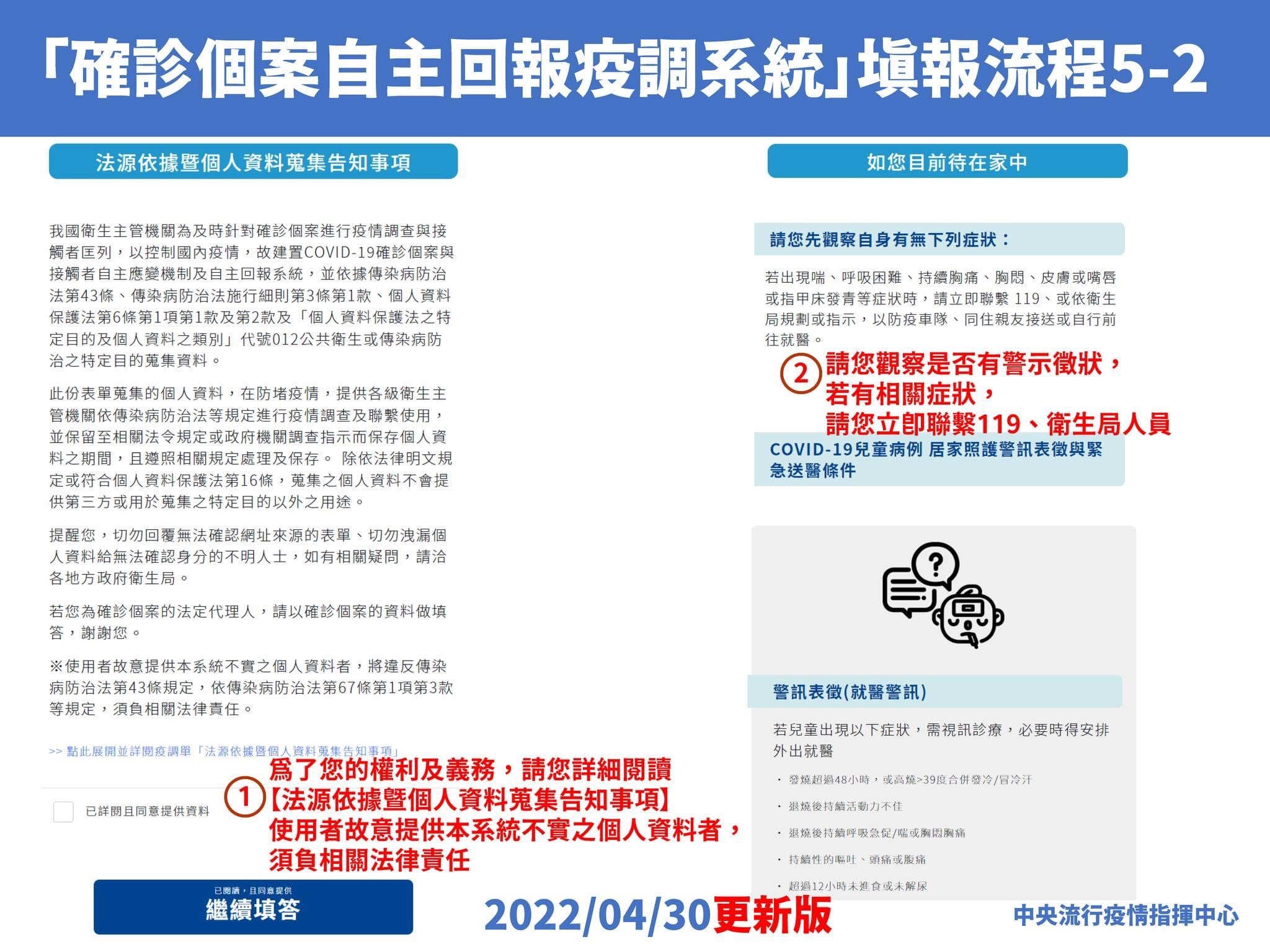「確診個案自主回報疫調系統」填報流程5-2